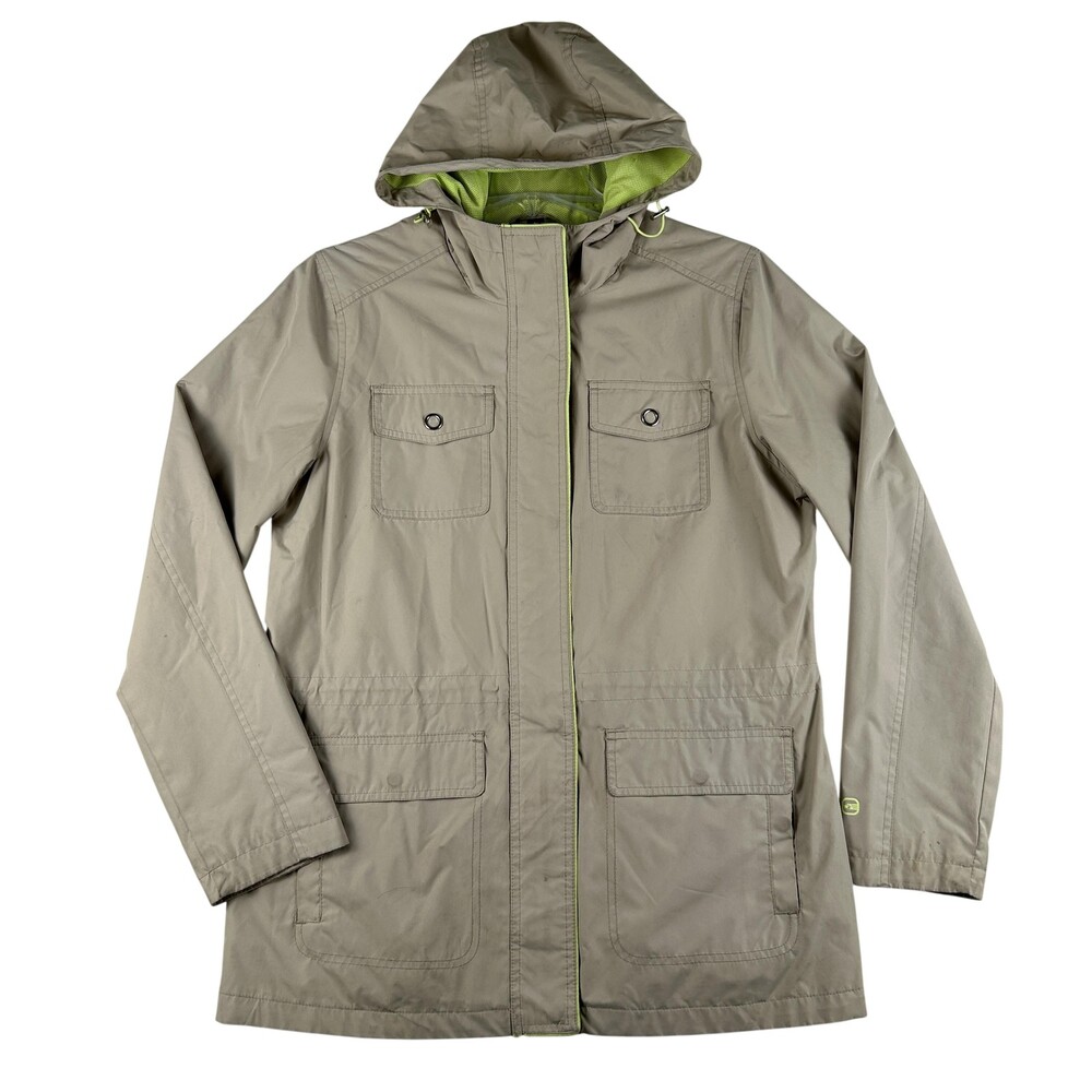 Free Country Jacket Womens Medium Beige Hooded Rain Coat Full Zip Radiance
